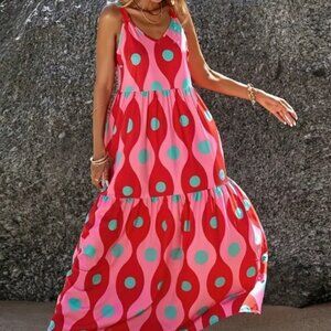 Bright Abstract Boutique Maxi Dress Size L 8/10 NEW